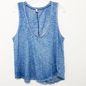 Free People We The Free Blue U-Neck Distressed Tank Top